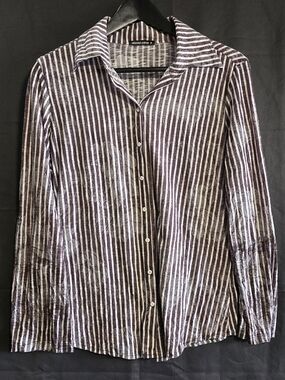 David Cline Crushed Striped Floral Button Down Blouse